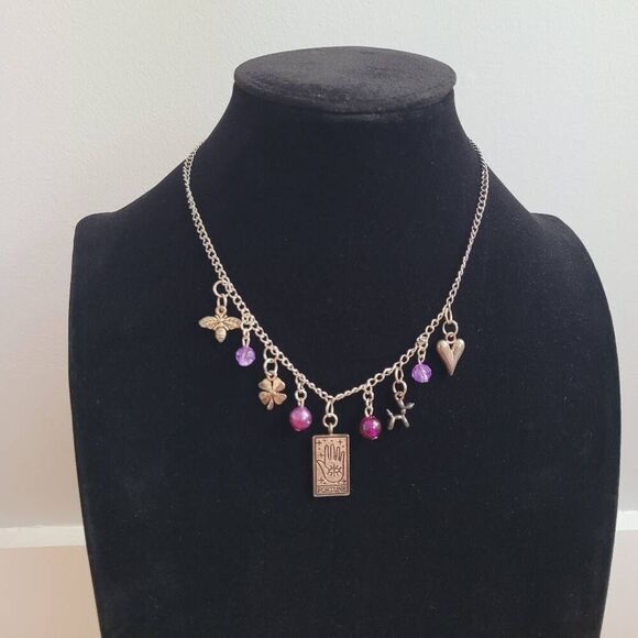 Vintage Jewelry - Handmade silver fortune tarot charm necklace witchy‎ boho spiritua whimsigoth